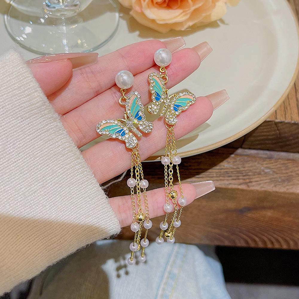 

Silver Needle Fairy Pearl Tassel Earrings - Elegant High-Quality Dangles for Women