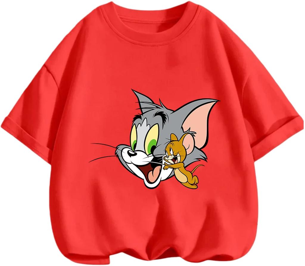 Summer Round Neck T Shirt Cute Kawaii Tom And Jerry Cartoon Print Casual Street Wear Kids Boys Girls 3 14 Years