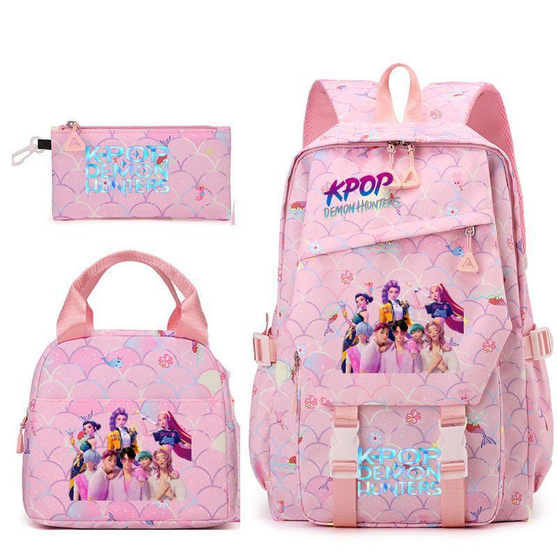 New K-POP Witch Hunters Cartoon Printed Student Pencil Bag Lunch Bag Three-piece Backpack