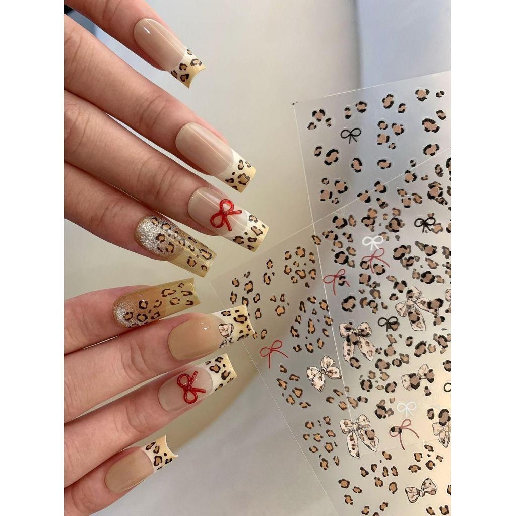 Hot Girl Leopard Print Bowknot Nail Art Stickers - Pink & Sweet Adhesive for Cool Styles