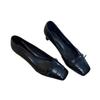 Soft leather version fashion bow square head single shoes women's 2025 spring new shallow mouth one pedal thick heel Mary Jane shoes