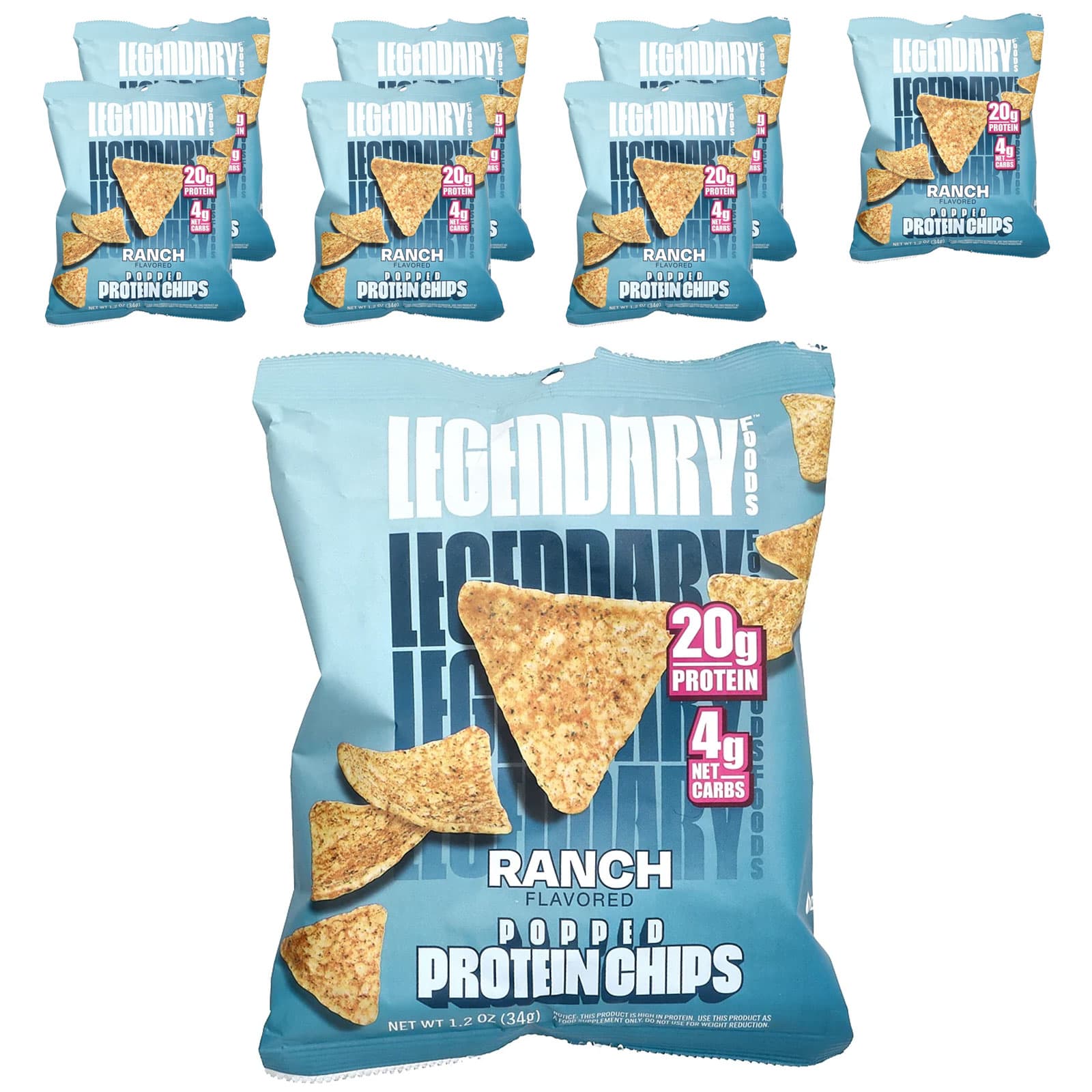

Legendary Foods, Popped Protein Chips, Ranch, 7 Bags, 1.2 oz (34 g) Each