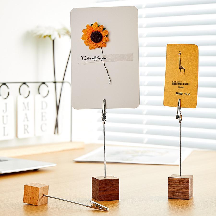 Porta-biglietti e promemoria in legno verticale con clip per tavolo o scrivania