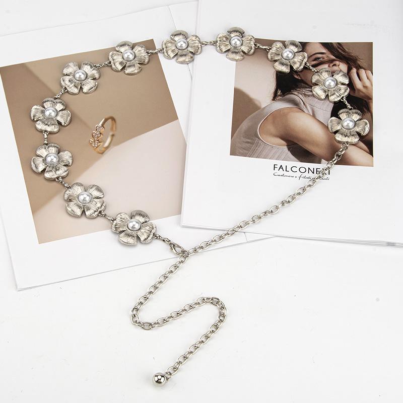 

Французский Маленький Аромат Жемчуг Камелия Металлическая Декоративная Поясная Цепочка Женское Платье Милые Аксессуары Высококачественные Ремешки