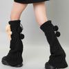 Japanese Cute Bear Rabbit Dolls Cable Knit Drawstring Leg Warmers for Women Warm Flared Foot Covers Knee Length Socks  Medium Gray