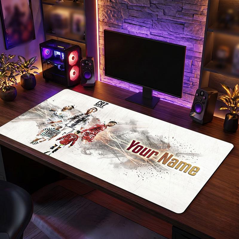 Tappetino Mouse Grande Personalizzato Cristiano Ronaldo, Stampa Testo Nome Personalizzato, Tappetino Scrivania Antiscivolo Logo Calcio Regalo Gaming
