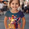 T-shirt Grafica a Fumetti Giraffa da Ragazza Maglietta Manica Corta Stampa Estate Primavera Attiva Moda Carino Bambini Esterno Casual Quotidiano