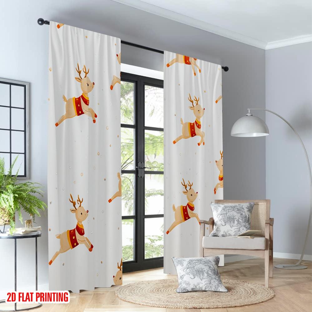 2 Stück 2D-Flachdruck Frohe Weihnachten Party Vorhänge Weihnachten Rentier Festlich Digital Bedruckt Polyester Vorhänge Party
