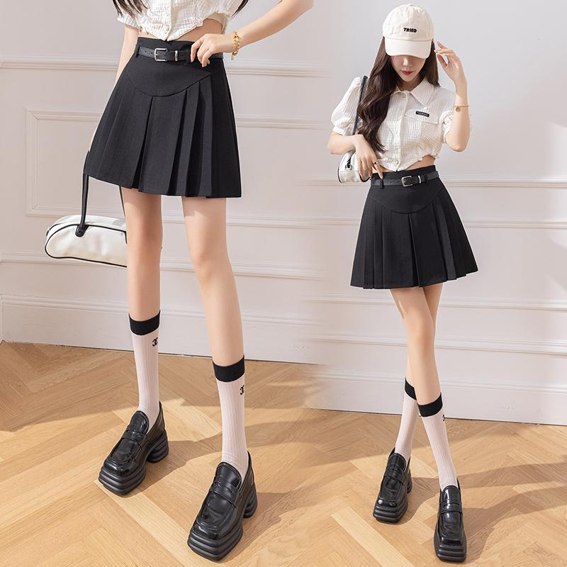 Plissert skjørt Sommer for kvinner Ny høy midje studentdress A-linjeskjørt