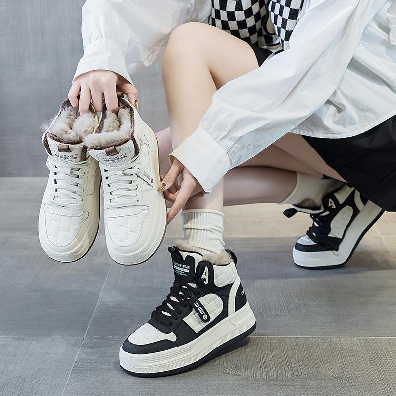 Sports high-top cotton shoes Women's winter velvet warm casual thick-soled students non-slip thickened plush board shoes