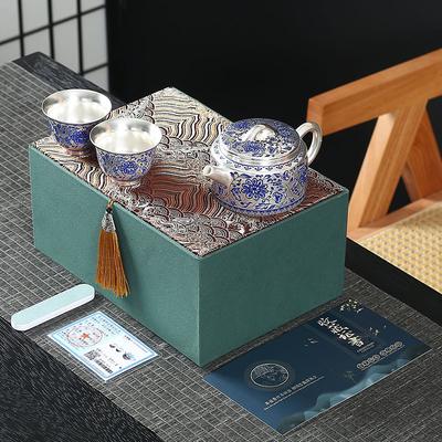 Oala și două cești de Lotus Încâlcit, Set de ceai din ceramică argintie, Set de ceai Kung Fu portabil cadou, Cutie cadou, Suvenir