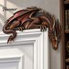 Collectible Dragon Figurine Sleeping Door Topper, Medieval Fantasy Wall Decor for Doorway, Rustic Home Accessories Corner Decor, No Drill