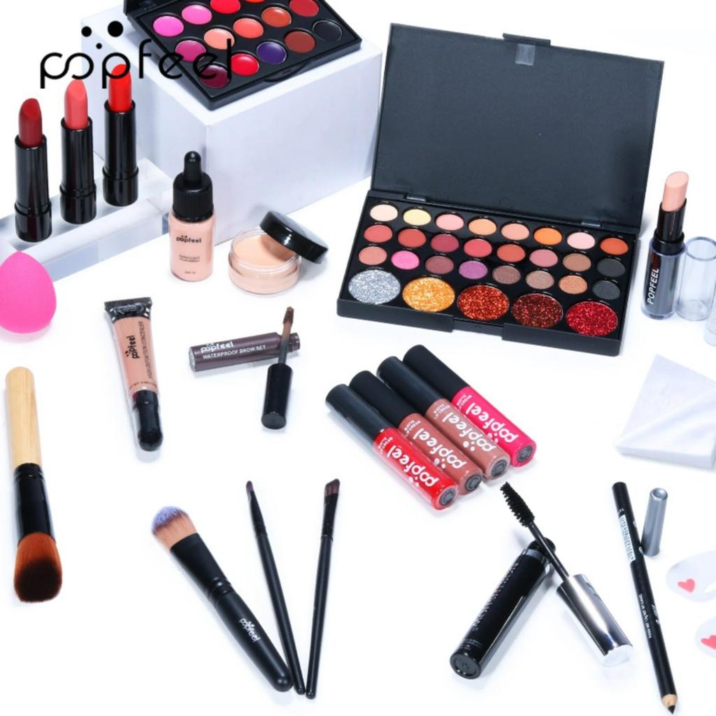 POPFEEL Full Beauty Make-up Kosmetik 27 Kosmetisches Lidschatten-Eyeliner-Highlighter Kosmetisches Geschenkset, Stücke, Anfänger-Set, Lippenstift, Lippenstift,