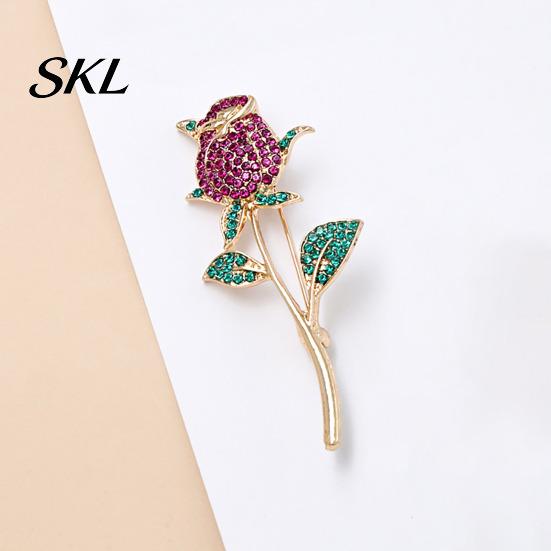 Vintage Style Rose Pin Suit Collar Pin, 3D Flower Shape Lapel with Rhinestones Solid Metal Brooch Inlaid, Electroplated Anti-Oxidation Versatile Badge