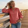 Women's Raglan Puff Sleeve Blouse - Loose Fit Casual Top with Single Button Closure