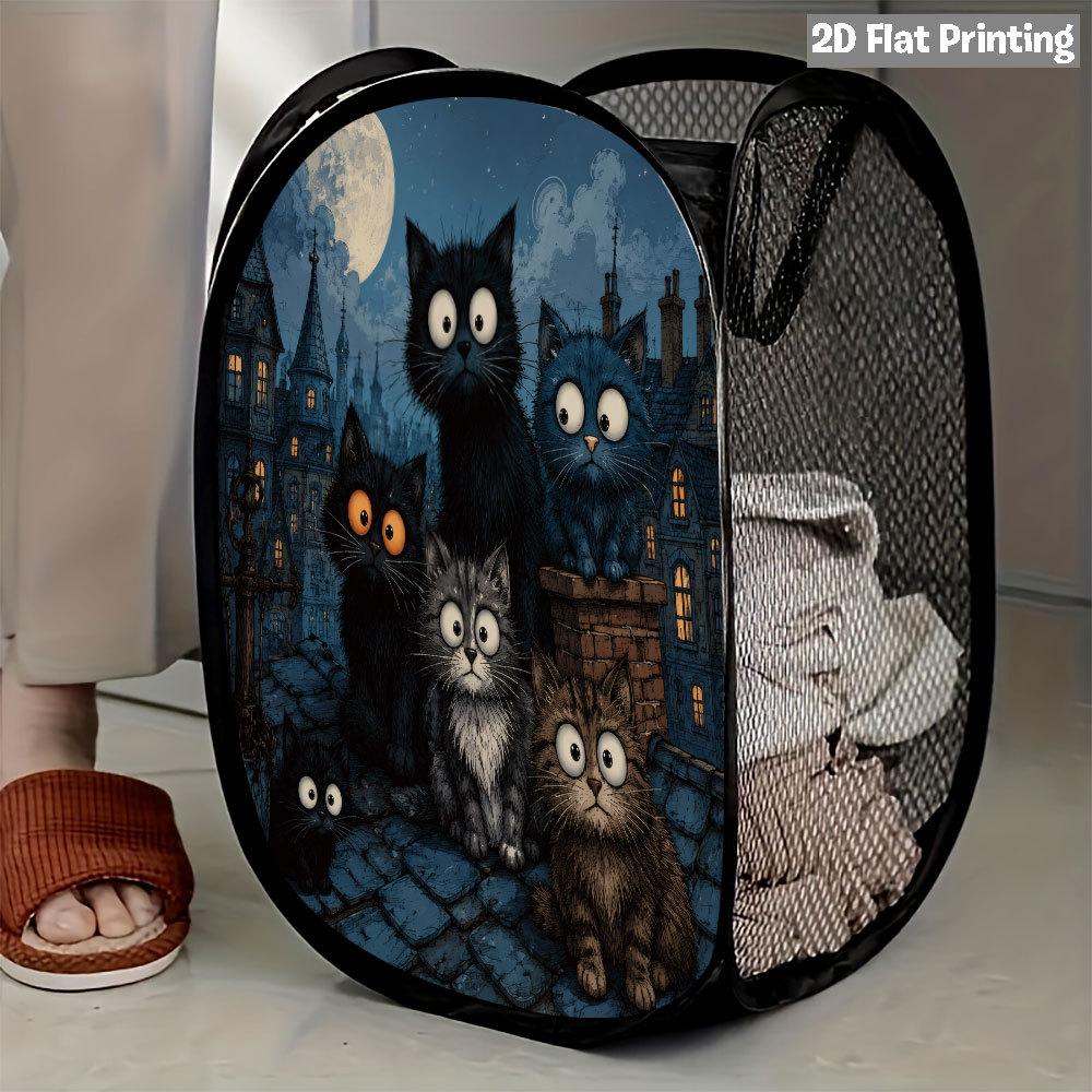 1Pcs Halloween Series 4 Pop-Up Laundry Hamper Expandable Mesh Hamper Basket for Room Bedroom Bathroom Organization Contemporary Storage