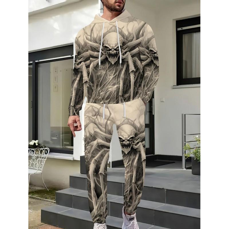 Fashion Skull 3D Print Hoodie Sweatpants Set Men