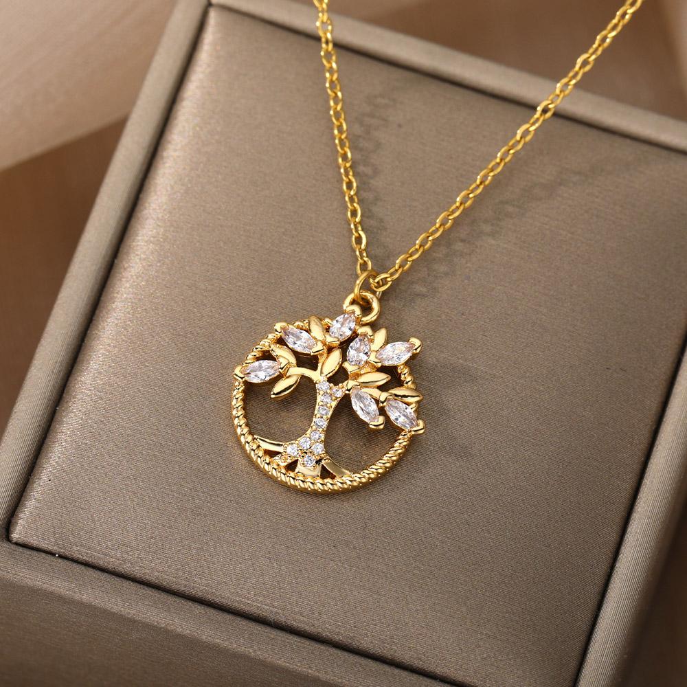 Zirkonové kulaté přívěsky Strom života na krk pro ženy Řetízek z nerezové oceli Choker Obojek s kamínky Šperky Dárek Femme