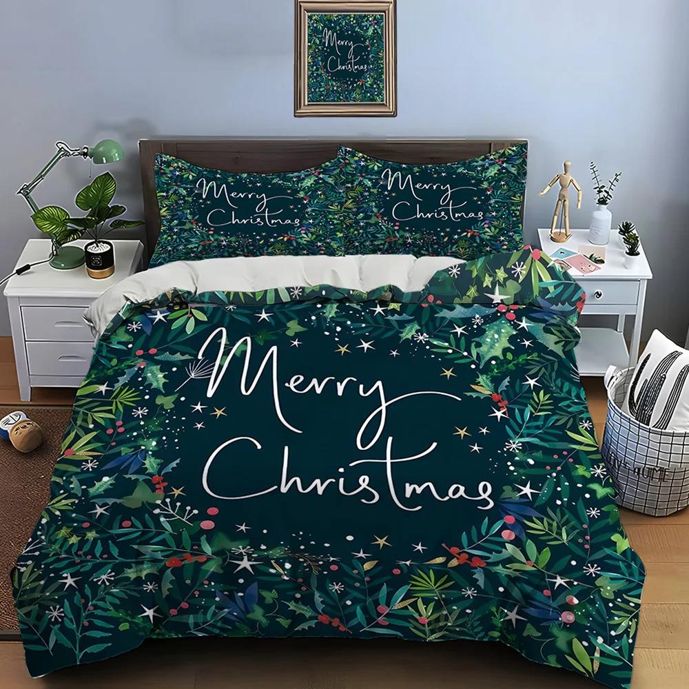 Christmas Print Bedding Set Duvet Cover 1 Duvet Cover 2 Pillowcases Adult and Kids Bedding Set Luxury Holiday Christmas Gifts