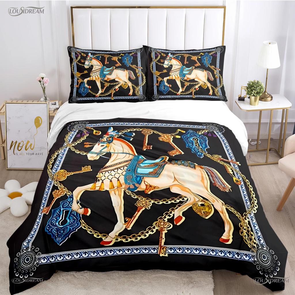 Fashion Ethnic Frame Horse Duvet Cover Comforter Bedding set Soft Quilt Cover and Pillowcases for Teens Single/Double/Queen/King