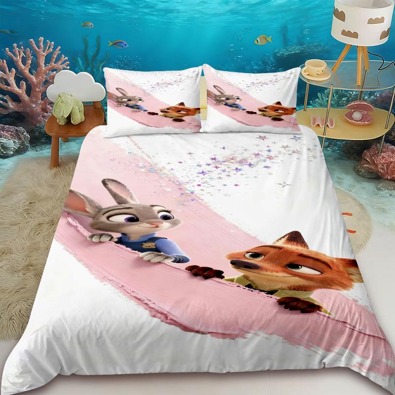 Zootopia Duvet Cover Judy Nick Anime with 2 Pillowcase Bedding Set Soft and Skin-friendly Kids Bedroom Decor Holiday Gifts