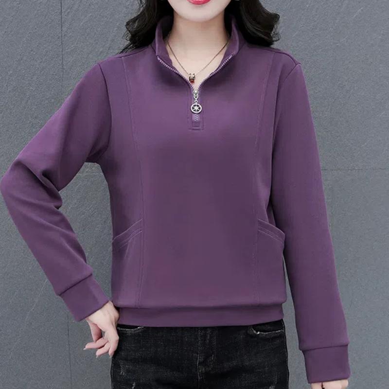 

Весна Осень Женская Одежда Однотонный Пуловер Молния Полуоткрытый Воротник Фонарь Длинный Рукав Повседневная Мода Толстовки Топы XXXL фиолетовый
