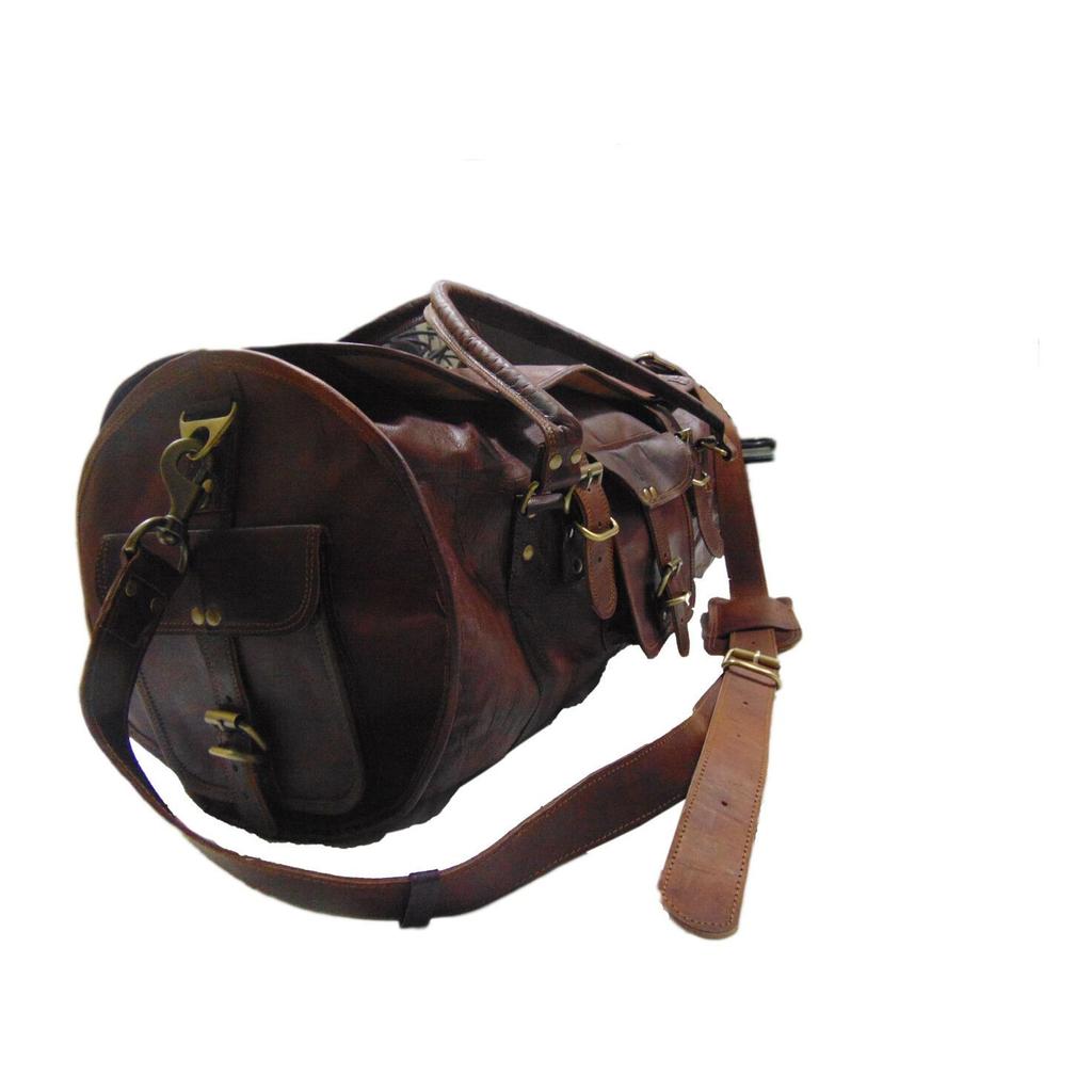 Goat Leather 24" Round Duffel Travel Sport Cabin Bag