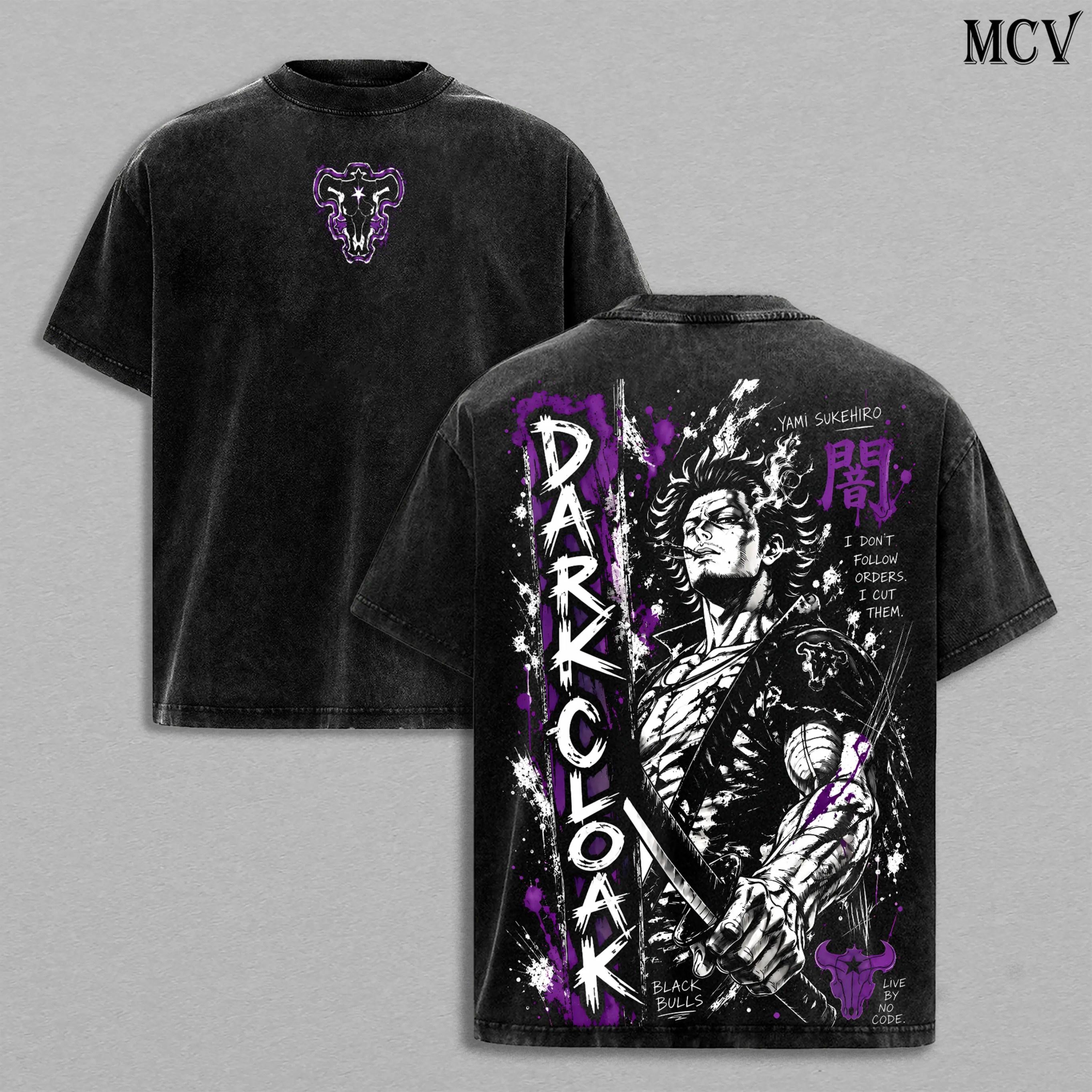 Yami Sukehiro Black Clover T-Shirt Anime Vintage Gewaschen Polyester T-Shirt Für Männer Kleidung Sommer Freizeit Kurzarm T-Shirts Kleidung M schwarz