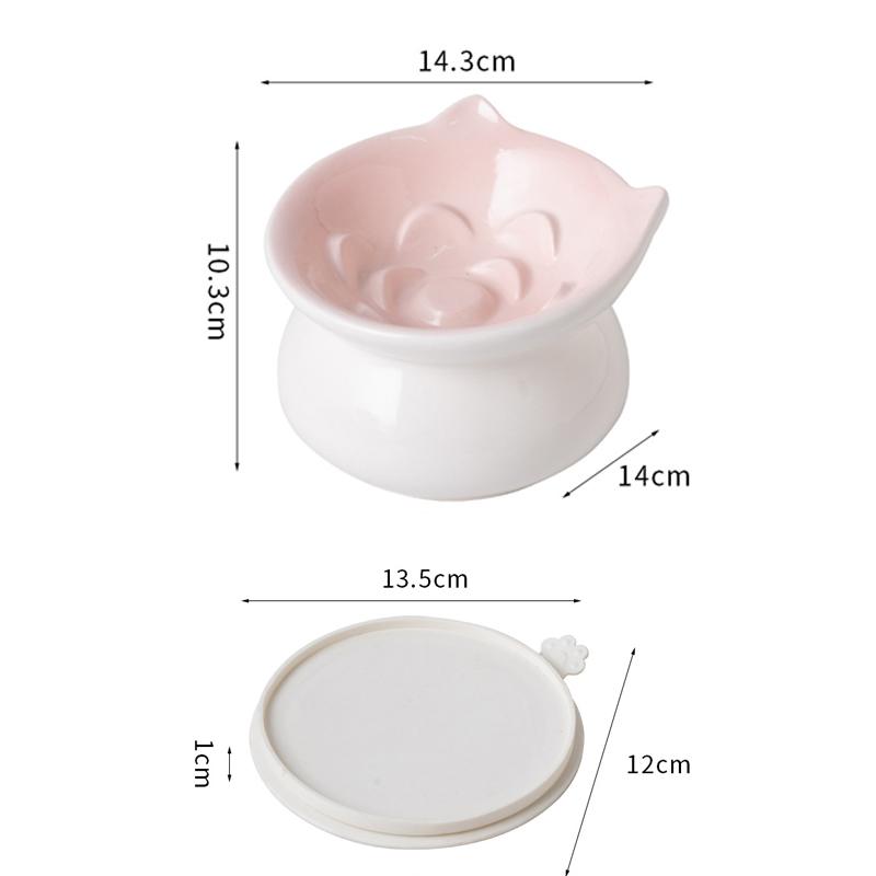 Ceramic Tall Footed Slow Eating To Prevent Choking Pet Bowls, Anti Overturning Oblique Mouth, Neck Protection, Dog Cat Bowl, 1Pc