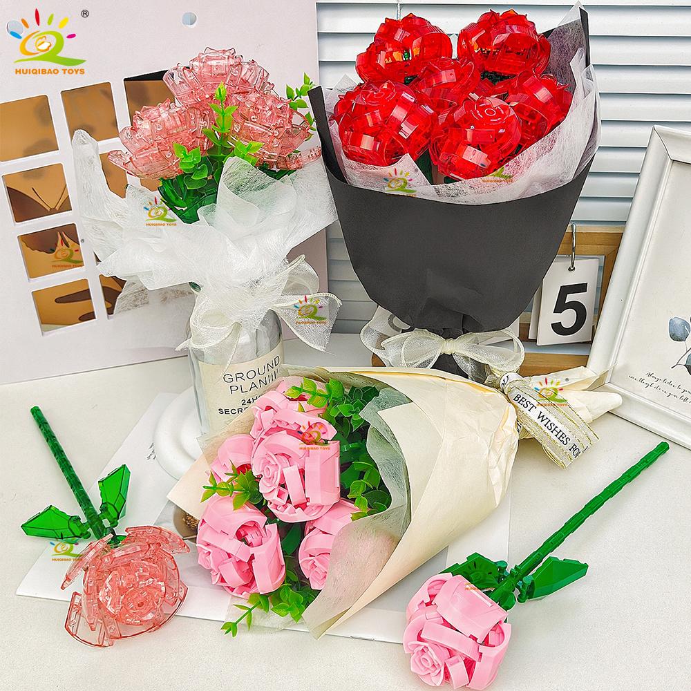MOC Rose Flower Model Building Blocks DIY Eternal Bouquet Bricks Kits Toy For Children Girl Home Decoration Xmas Gift
