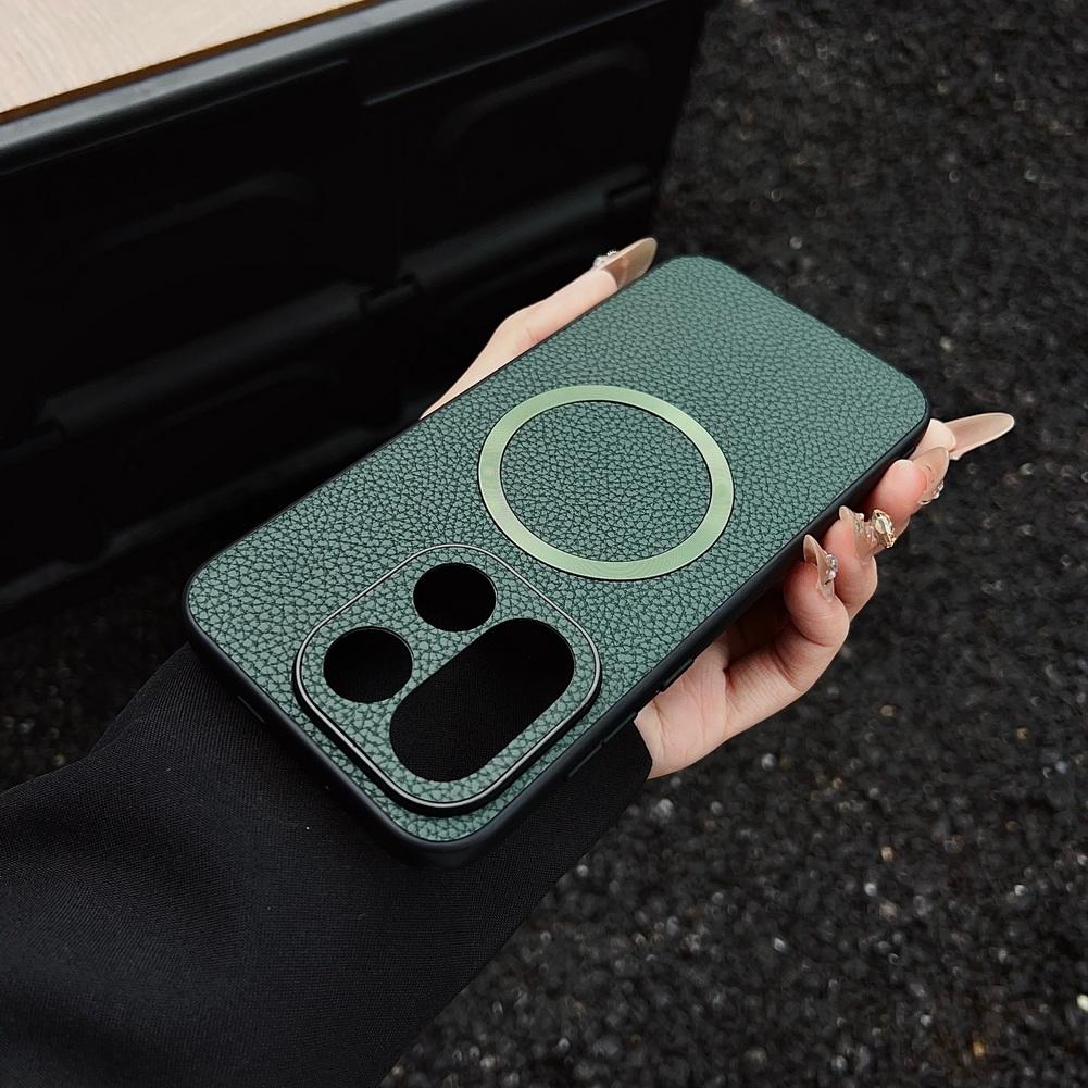 With Magsafe Magnetic Plain Leather Lychee Case For One Plus 15 13s 13T 13R 13 Ace 5 OnePlus Nord 5 4 CE 5 Camera protect Cover