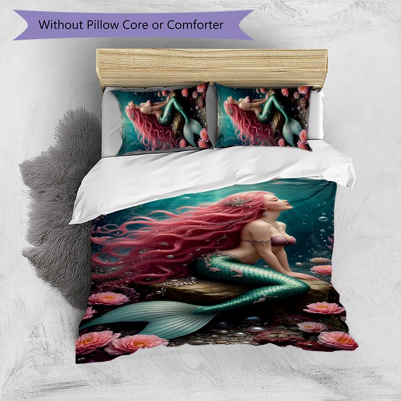 Mermaid 3pcs Bedding Set Duvet Cover Closure Includes 1 Duvet Cover & 2 Pillowcases for All Seasons Bedroom Home Dorm Decor