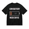 Men's Comfy Classic T-Shirt Coffee Battery Humor Print Black Cotton Breathable