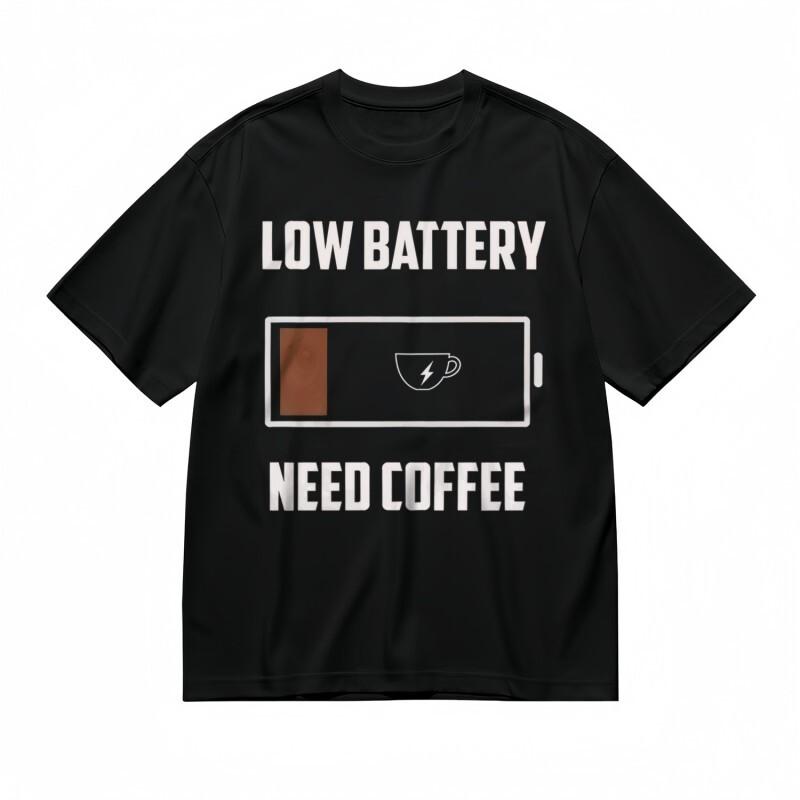 

Men s Comfy Classic T-Shirt Coffee Battery Humor Print Black Cotton Breathable XL