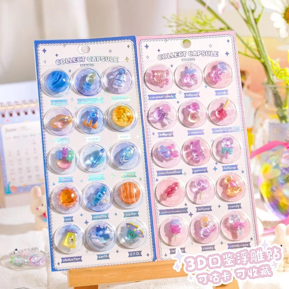3 Pcs/6 Pcs Random 3D Creative Space Food Cartoon Round Relief Stickers Scrapbooking Diy Journal Cute Stationery Sticker