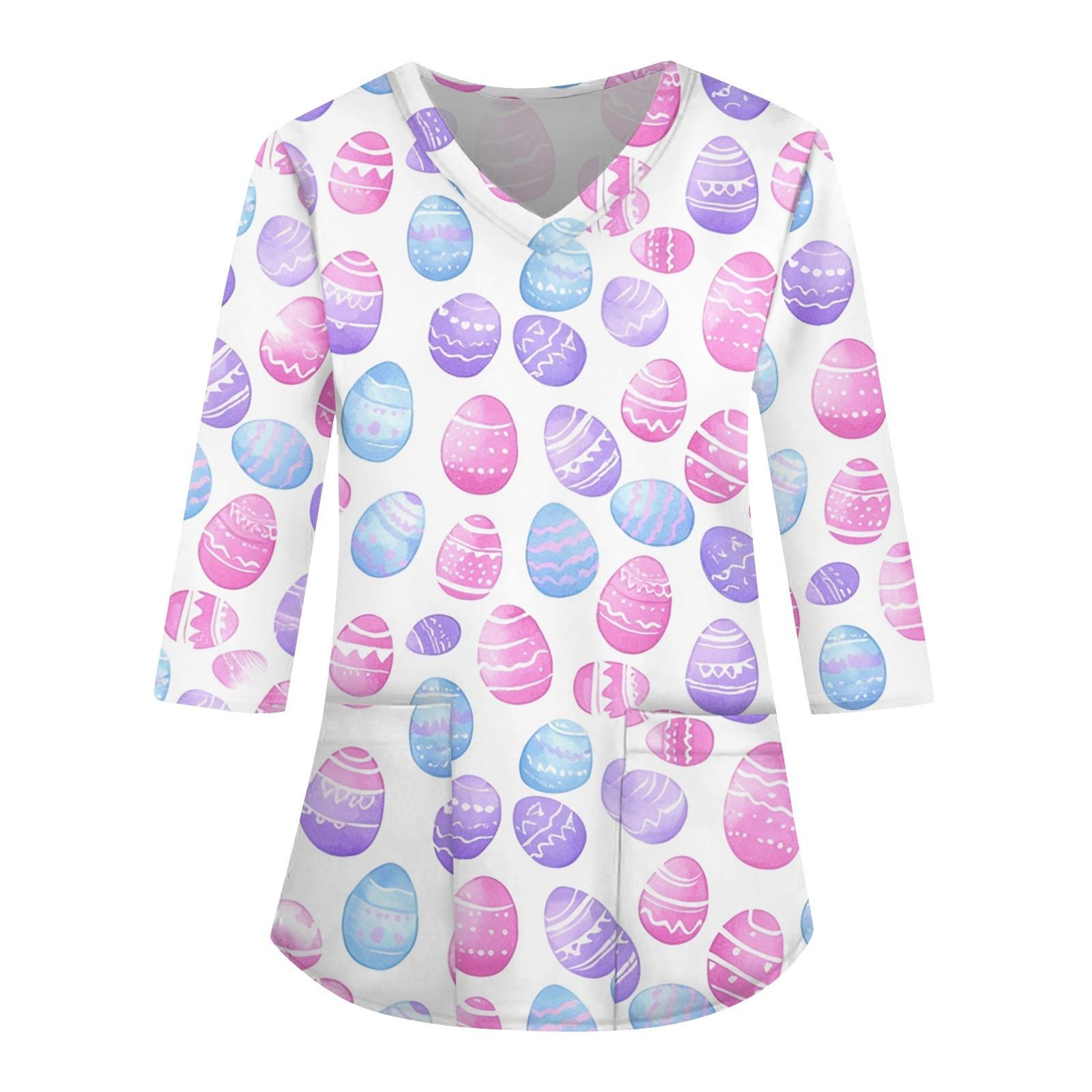 

Модная женская рабочая одежда с v-образным вырезом и рукавами 3/4, свободные топы с карманами и принтом XL фиолетовый