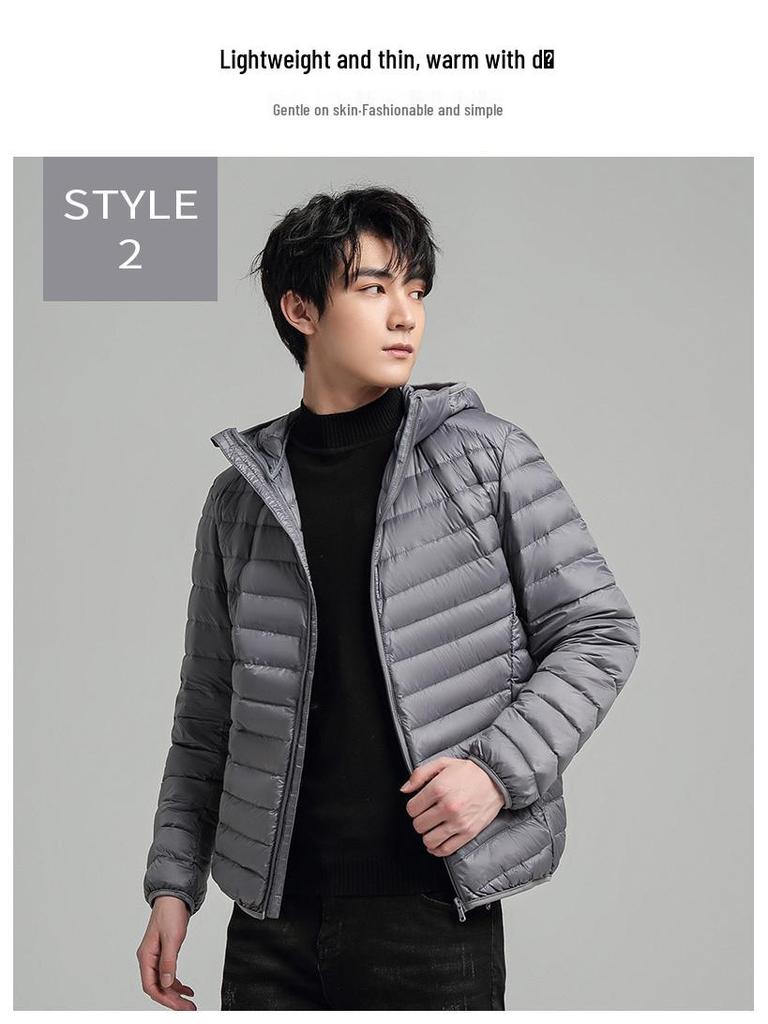 Trendy Men's Hooded Lightweight Down Jacket - 90% White Duck, Perfect for Spring & Autumn