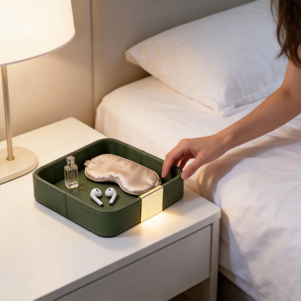 Leder-Schlüsselaufbewahrungsbox mit Holzsockel für Wohnzimmer- und Schlafzimmerorganisation