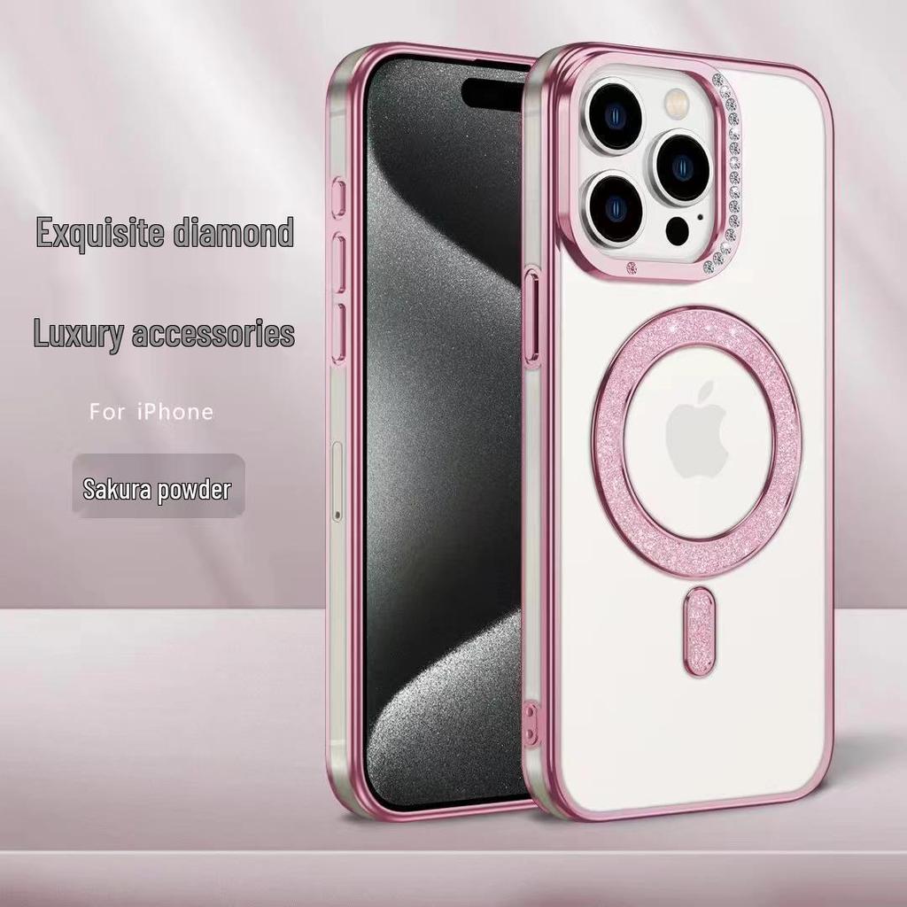 Glitter Magnetic Rhinestone Phone Case for iPhone 17 & 16Pro - Transparent, Drop-proof Protective Cover