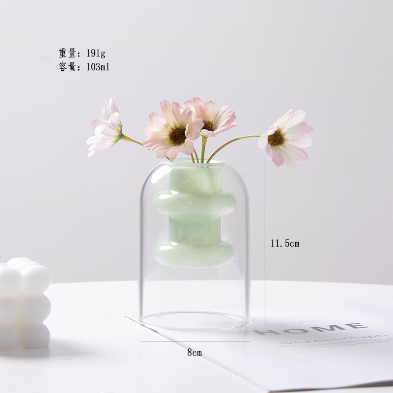 Colorful Double-layer Glass Vase, Vase Decoration Glass Vase Flowerpot Home Office Dining Table Decoration