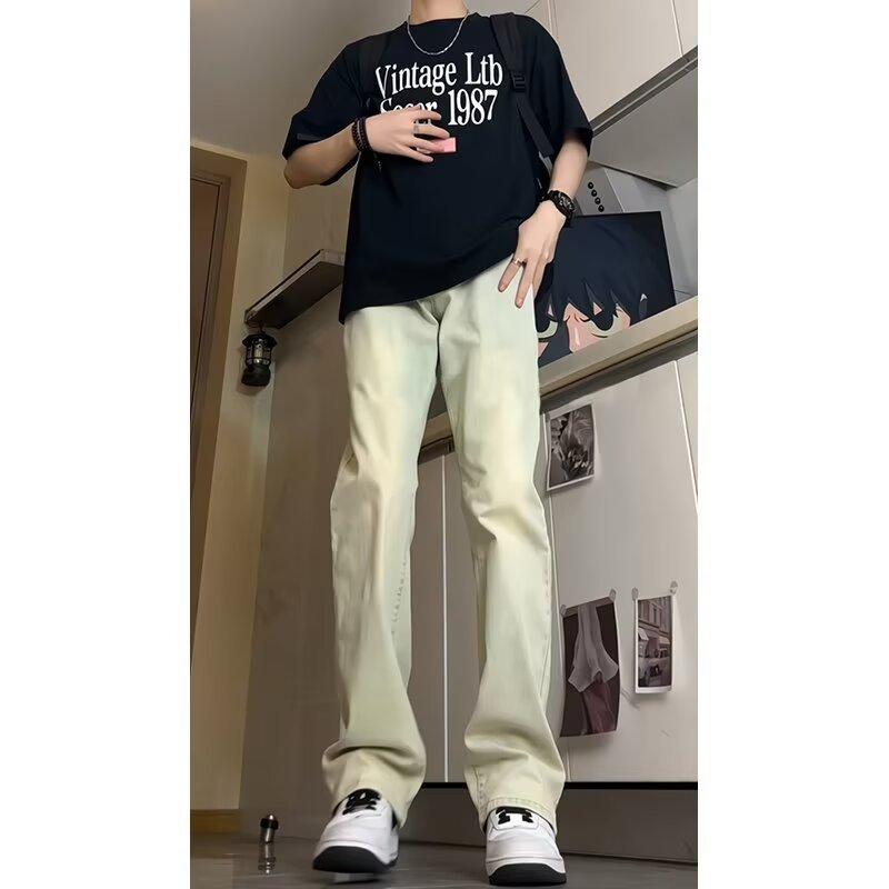 Smoke gray jeans men's American high street vibe pants high waist and thin casual versatile pants without sticking legs