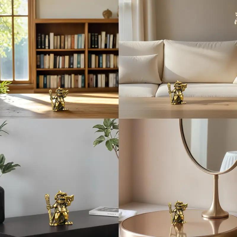 Vintage Brass Frog Wizard Statue Frog Holding A Magic Wand Ornament Small Animal Figurines Home Office Decoration Car Ornaments