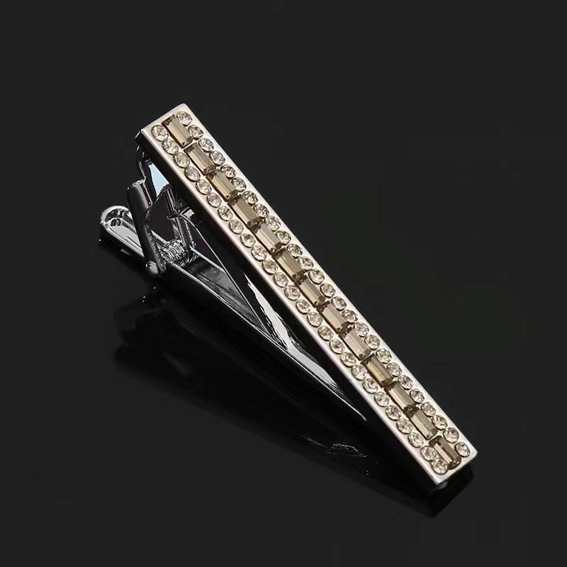 Classic Shiny Strip Zircon Tie Clip Cufflink Set Premium Alloy Fashion Retro for Groomsmen Anniversary Gifts