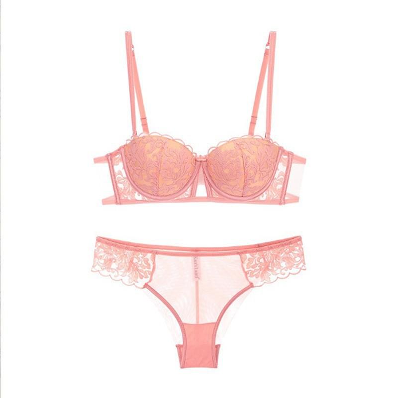 French Embroidered Lace Underwear Thin Cotton Half Cup Small Breasts Gathered Bra Big Anti-sagging Sexy Bra