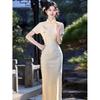 Yellow jacquard cheongsam women's new Chinese style improved young summer slim engagement temperament dress 1011 new