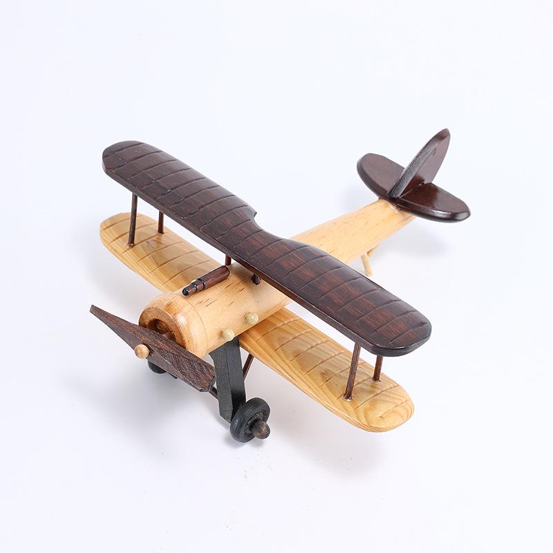 Retro Wooden Airplane Model Ornament - Handcrafted Desktop Decoration