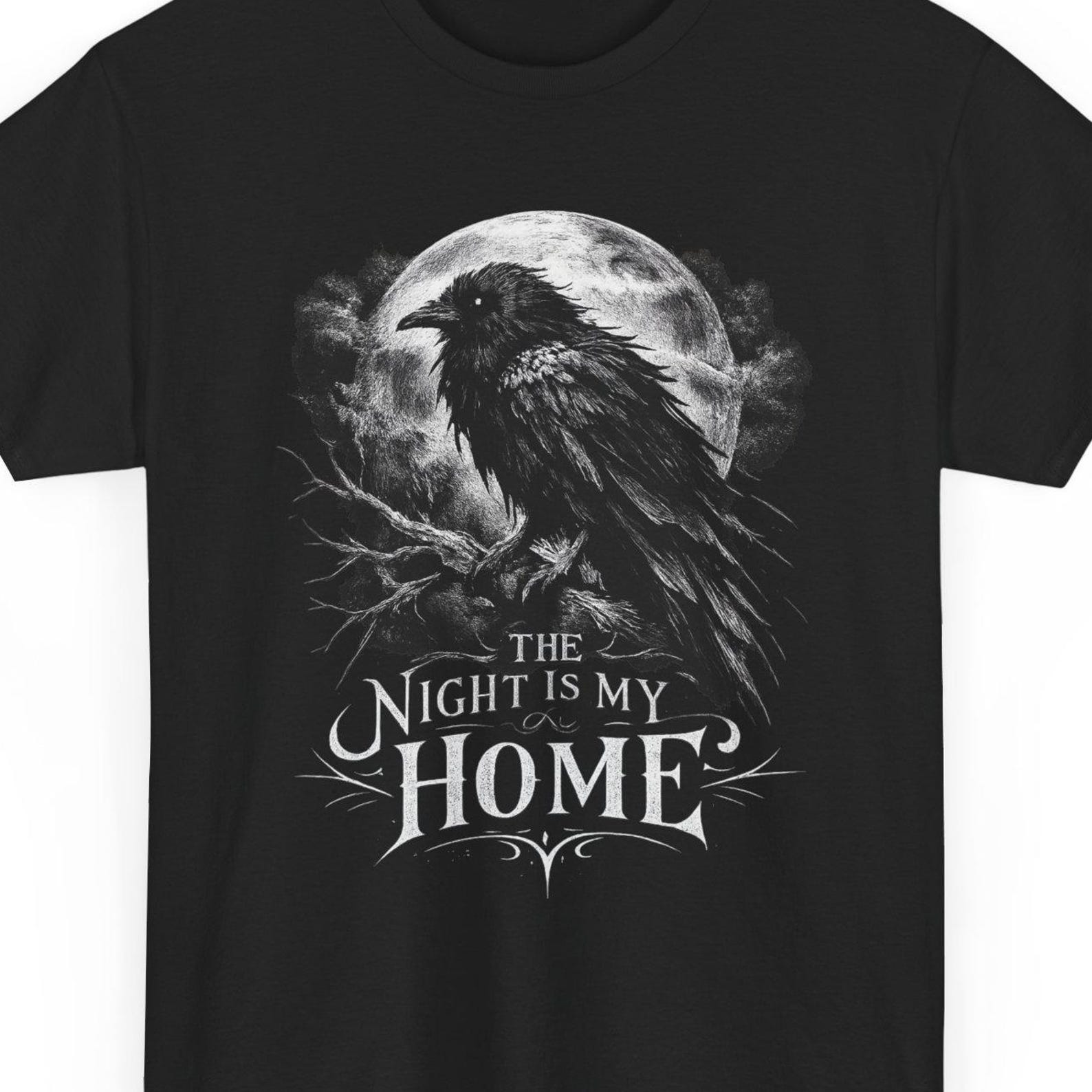 Goth Night Is My Home Raven T-Shirt | Gothic Crow Moon Shirt | Dark Night Aesthetic Goth Tee | Alternative Witchy Clothing 3XL