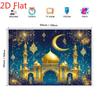 2D Islamic Holiday Backdrop, Eid Mubarak Golden Mosque & Lanterns Background for Party
