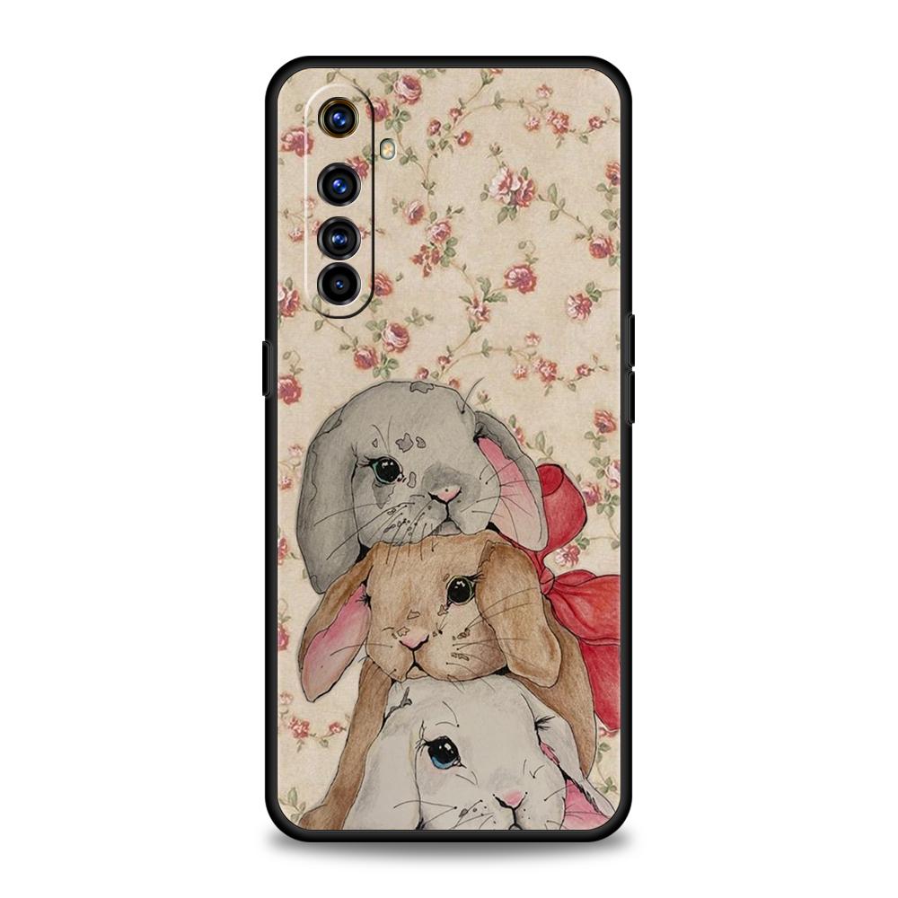 Soft TPU For Realme 11 10 9 Pro Plus GT2 GT3 GT5 C21 C25 C35 C53 C55 C67 Pro 5G Phone Case Ink And Wash Painting Rabbit Art Bags