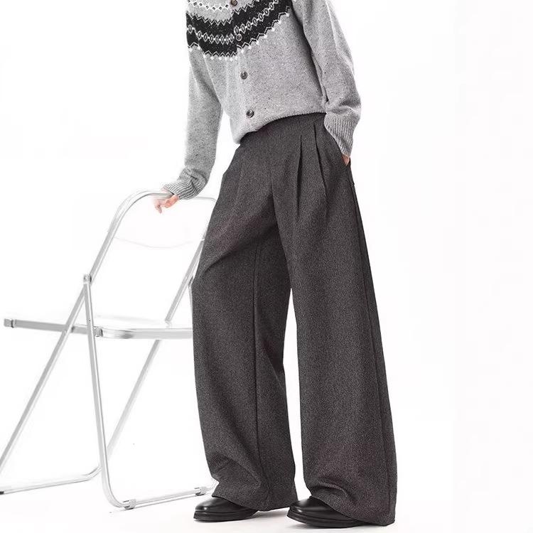 Old Money Style Retro A-word Pleated Straight Trousers Men's Spring American Cleanfit Drape Casual Wide-leg Trousers